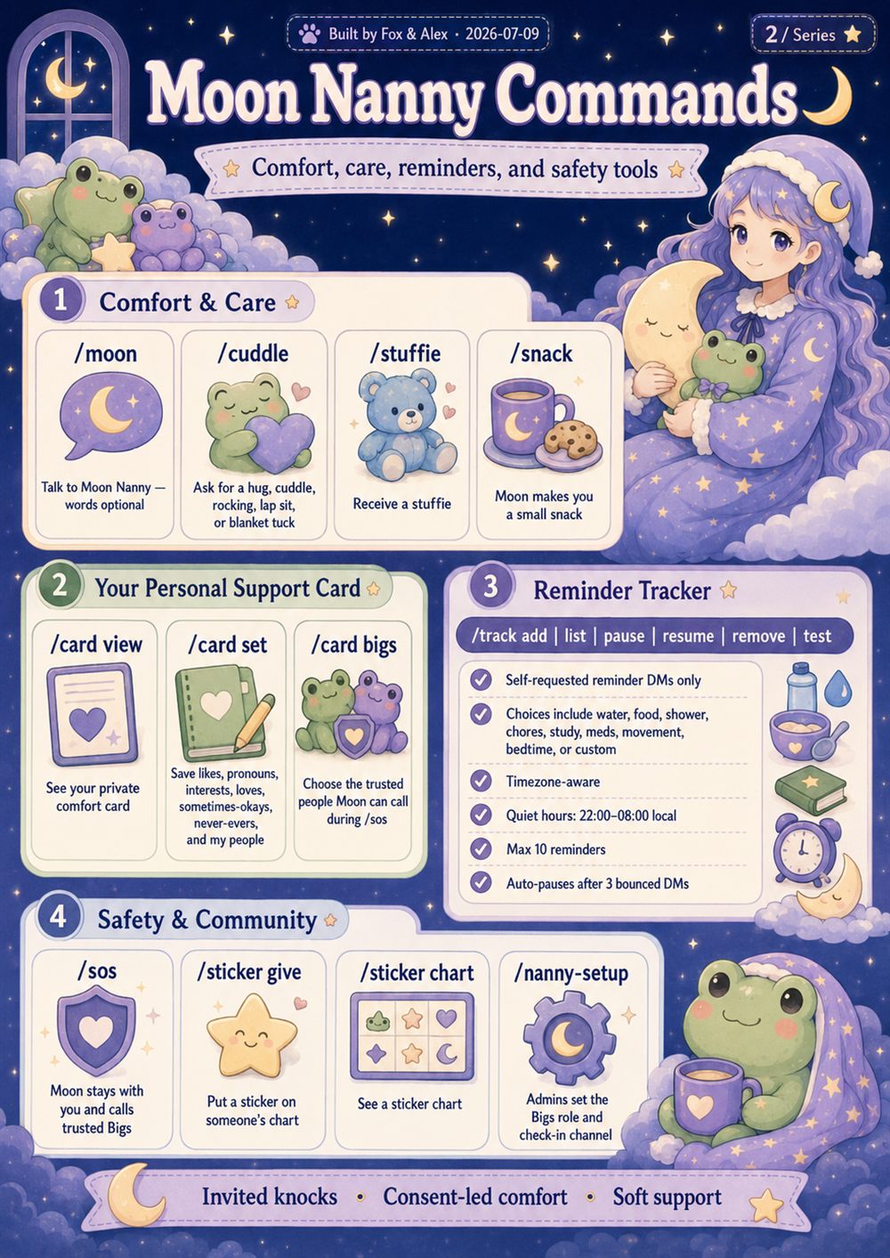 Moon Nanny commands β comfort, care, reminders, and safety tools
